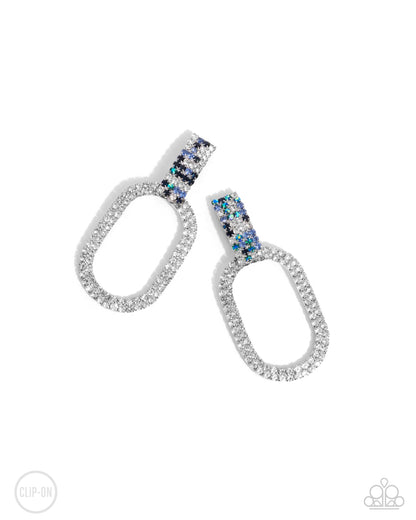 Paparazzi Accessories-Guarded Glitz Blue Iridescent Rectangular Earrings