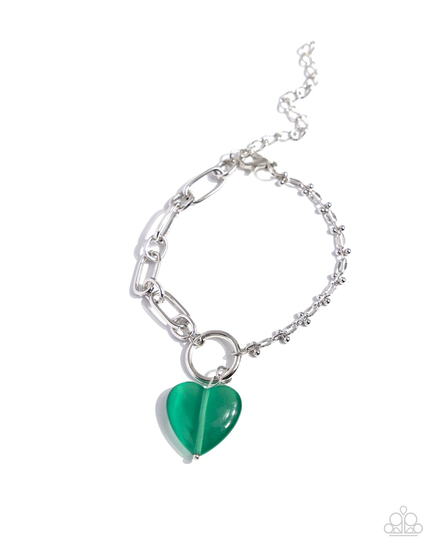 Paparazzi Accessories-HEART Restoration Green Paperclip Silver Bracelet