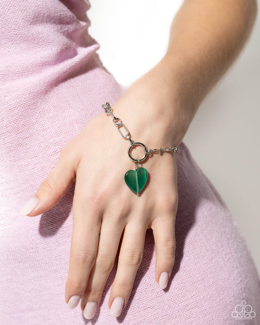 Paparazzi Accessories-HEART Restoration Green Paperclip Silver Bracelet