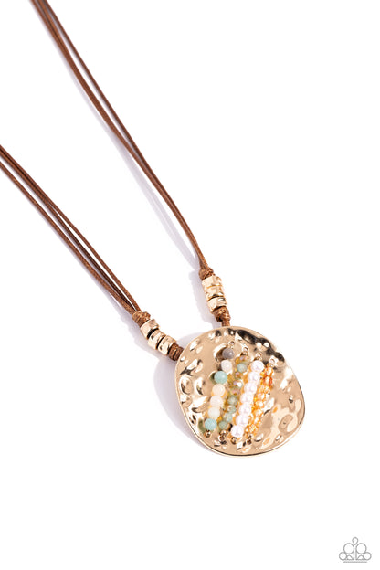 Paparazzi Accessories-Handcrafted Hallmark Gold Concaved Pendant Set