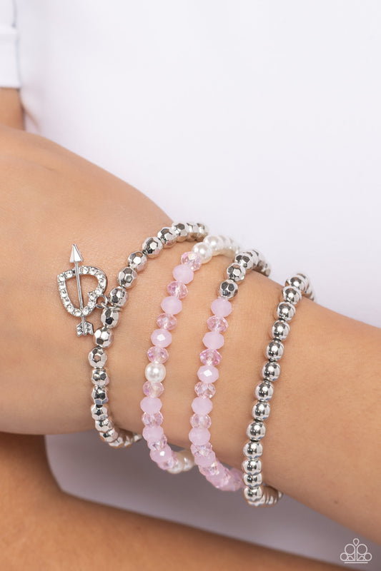 Paparazzi Accessories-Heart-Struck Haute Pink Crystal Bead Heart Bracelet