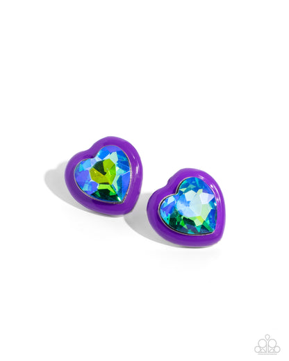Paparazzi Accessories-Heartfelt Haute Purple Shimmery UV Heart Earrings