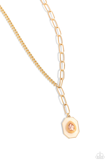 Paparazzi Accessories-Hexagonal Hallmark Brown Teardrop Pendant Set