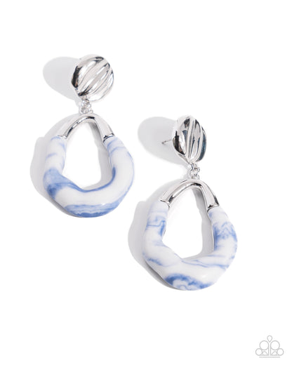 Paparazzi Accessories-High-Sheen Swirls Blue Swirl Hoop Earrings