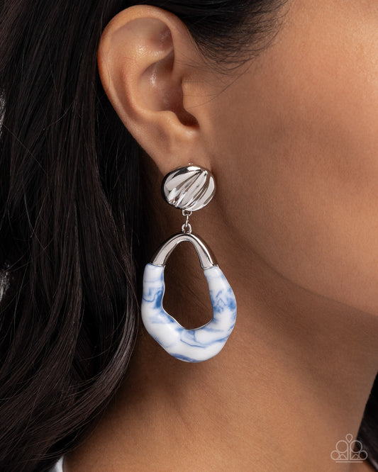 Paparazzi Accessories-High-Sheen Swirls Blue Swirl Hoop Earrings