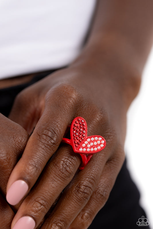 Paparazzi Accessories-Hometown Heart Red Dainty Rhinestone Ring