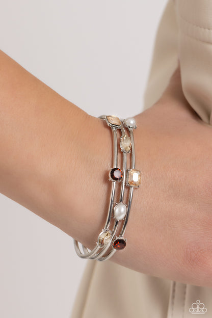 Paparazzi Accessories-Honest Heirloom Brown Sparkling Silver Bar Bracelet