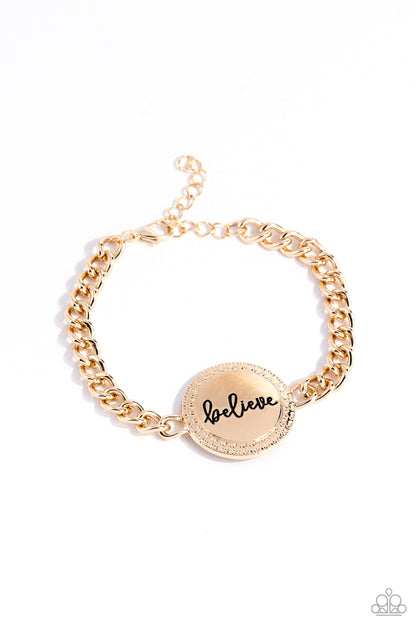 Paparazzi Accessories-Hope And Faith Gold "Believe" Bracelet