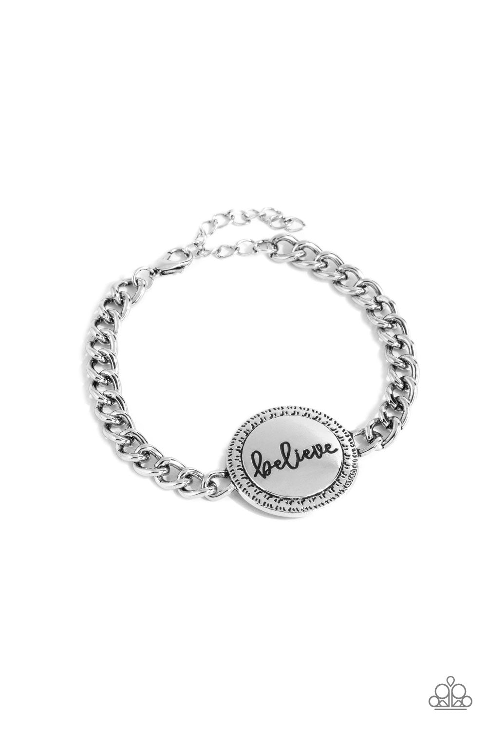 Paparazzi Accessories-Hope and Faith Silver Disc BELIEVE Bracelet
