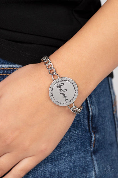 Paparazzi Accessories-Hope and Faith Silver Disc BELIEVE Bracelet