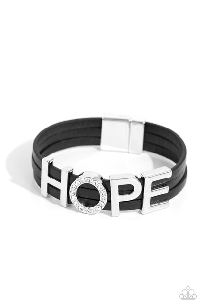 Paparazzi Accessories-Hopeful Haute Black Leather HOPE Bracelet