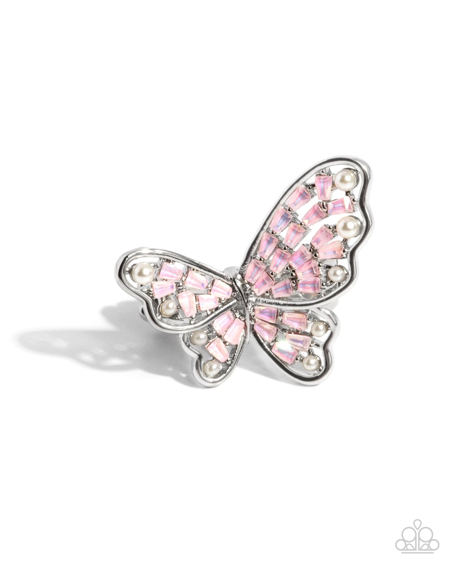 Paparazzi Accessories-Hovering Haute Pink Rhinestone Butterfly Ring