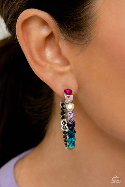 Paparazzi Accessories-Hypnotic Heart Attack Multi Glittery LOTP Earrings