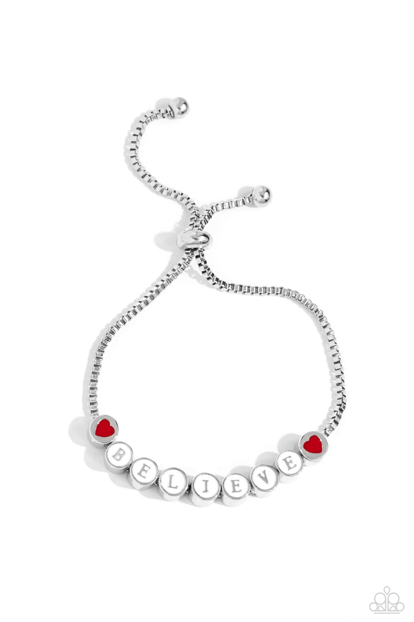 Paparazzi Accessories-I Cant Believe It! White Painted BELIEVE Bracelet