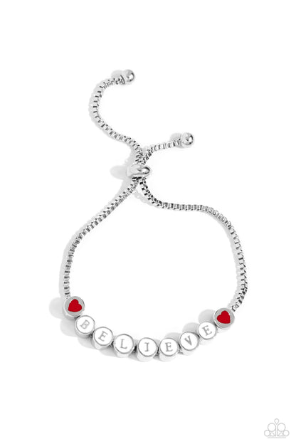 Paparazzi Accessories-I Cant Believe It! White Painted BELIEVE Bracelet