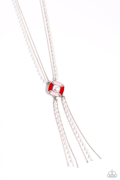 Paparazzi Accessories-I Pinky SQUARE Red Painted Pearl Necklace Set