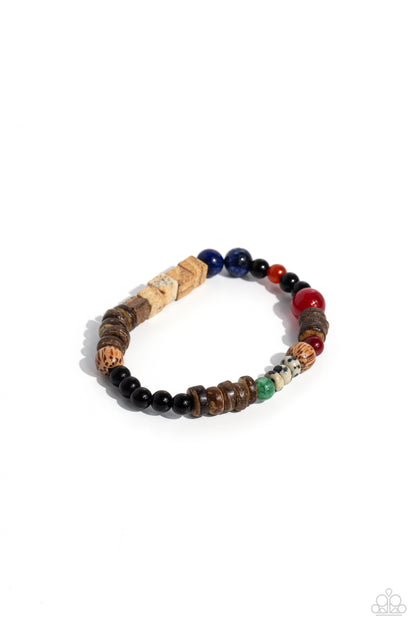 Paparazzi Accessories-I WOOD Be So Lucky Blue Glassy Stone Bracelet
