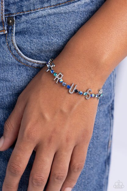 Paparazzi Accessories-I Will Trust In You Blue Rhinestone TRUST Bracelet