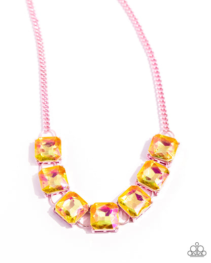 Paparazzi Accessories-I SQUARE To Secrecy Pink Electric Necklace Set