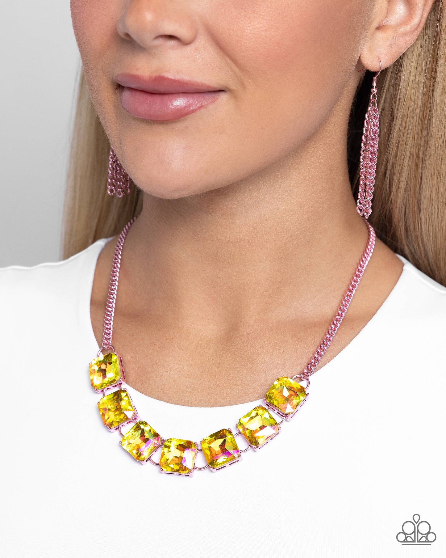 Paparazzi Accessories-I SQUARE To Secrecy Pink Electric Necklace Set