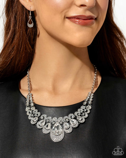 Paparazzi Accessories-Infinite Idol White Solitaire Teardrop Necklace Set