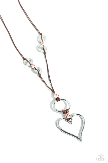 Paparazzi Accessories-KNOT Over Yet Red Hammered Heart Necklace Set