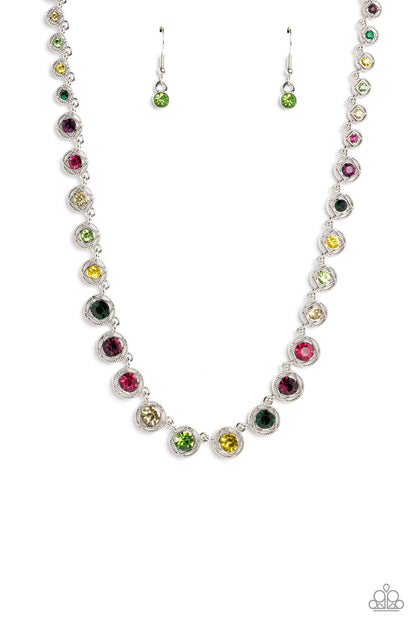 Paparazzi Accessories-Kaleidoscope Charm Multi Rhinestone LOTP Necklace Set