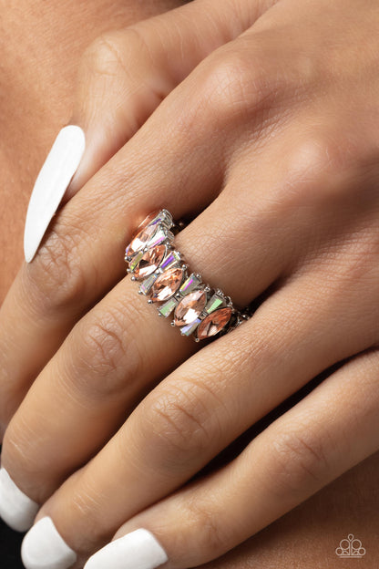 Paparazzi Accessories-Kaleidoscopic Knockout Orange Glassy Rhinestone Ring