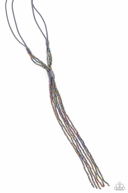 Paparazzi Accessories-Knotted Karma Cascading Oil Spill Bead Necklace Set