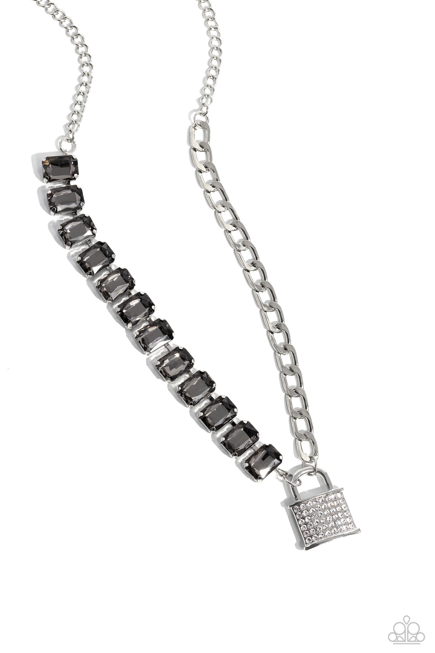 Paparazzi Accessories-LOCK and Roll Silver Smoky Radiant Necklace Set