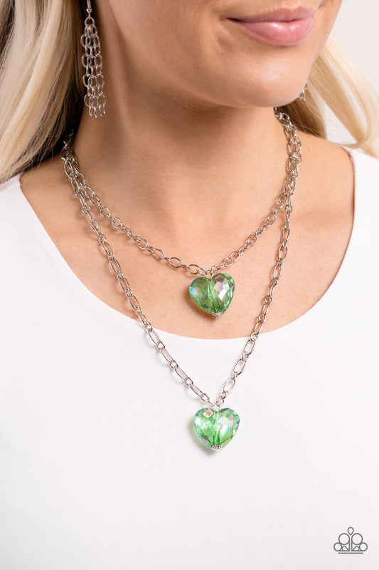 Paparazzi Accessories-Layered Love Green Double Heart Necklace Set