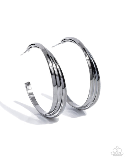 Paparazzi Accessories-Layover Leader Black Twisted Hoop Earrings