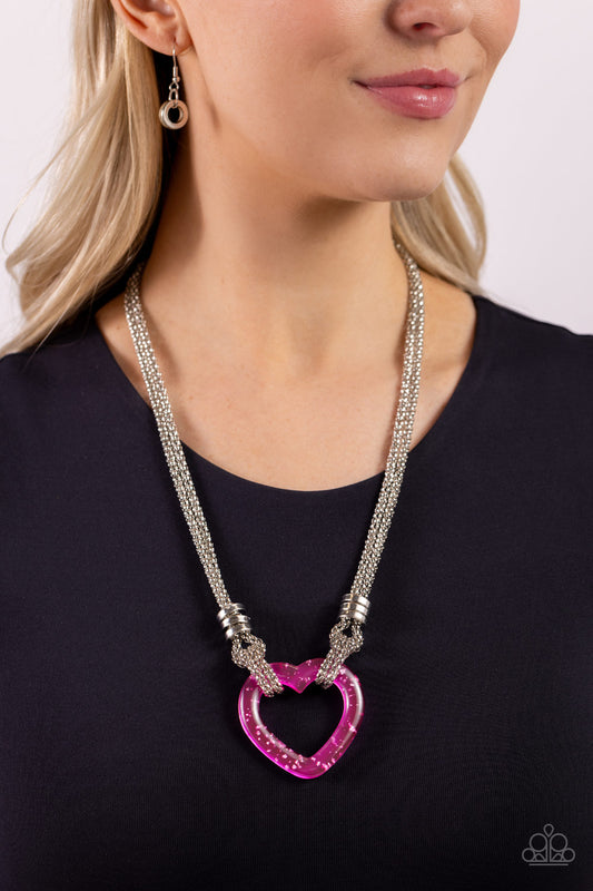 Paparazzi Accessories-Lead With Your Heart Pink Flecked Necklace Set