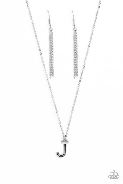 Paparazzi Accessories-Leave Your Initials Silver Letter J Necklace Set