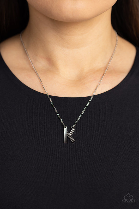Paparazzi Accessories-Leave Your Initials Silver Letter K Necklace Set
