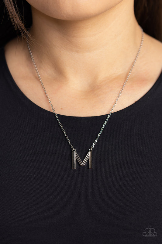 Paparazzi Accessories-Leave Your Initials Silver Letter M Necklace Set