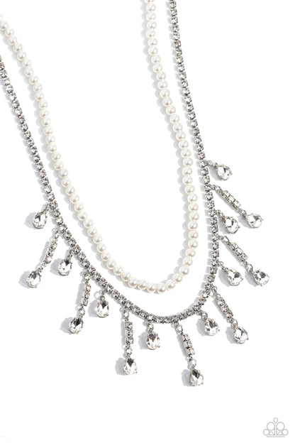 Paparazzi Accessories-Lessons in Luxury White Rhinestone Necklace Set