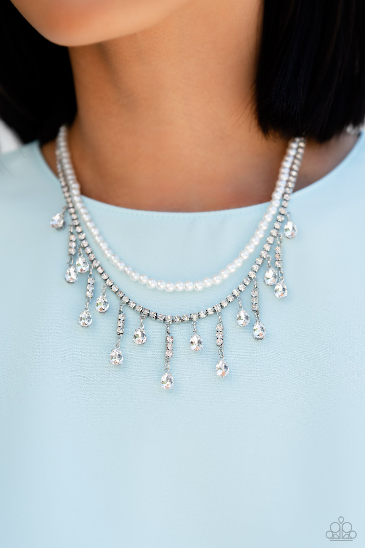 Paparazzi Accessories-Lessons in Luxury White Rhinestone Necklace Set