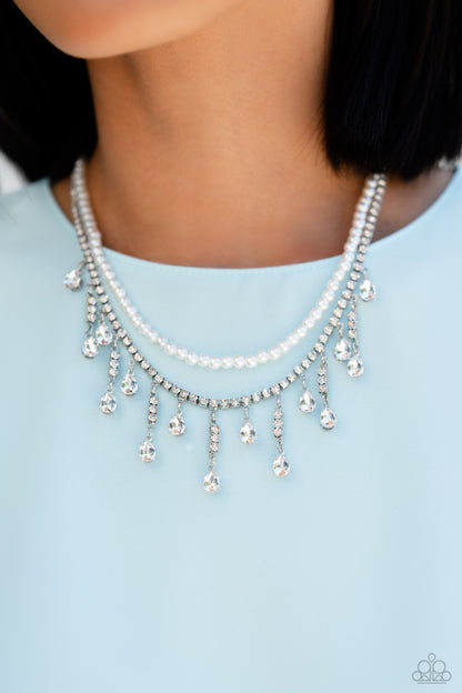 Paparazzi Accessories-Lessons in Luxury White Rhinestone Necklace Set