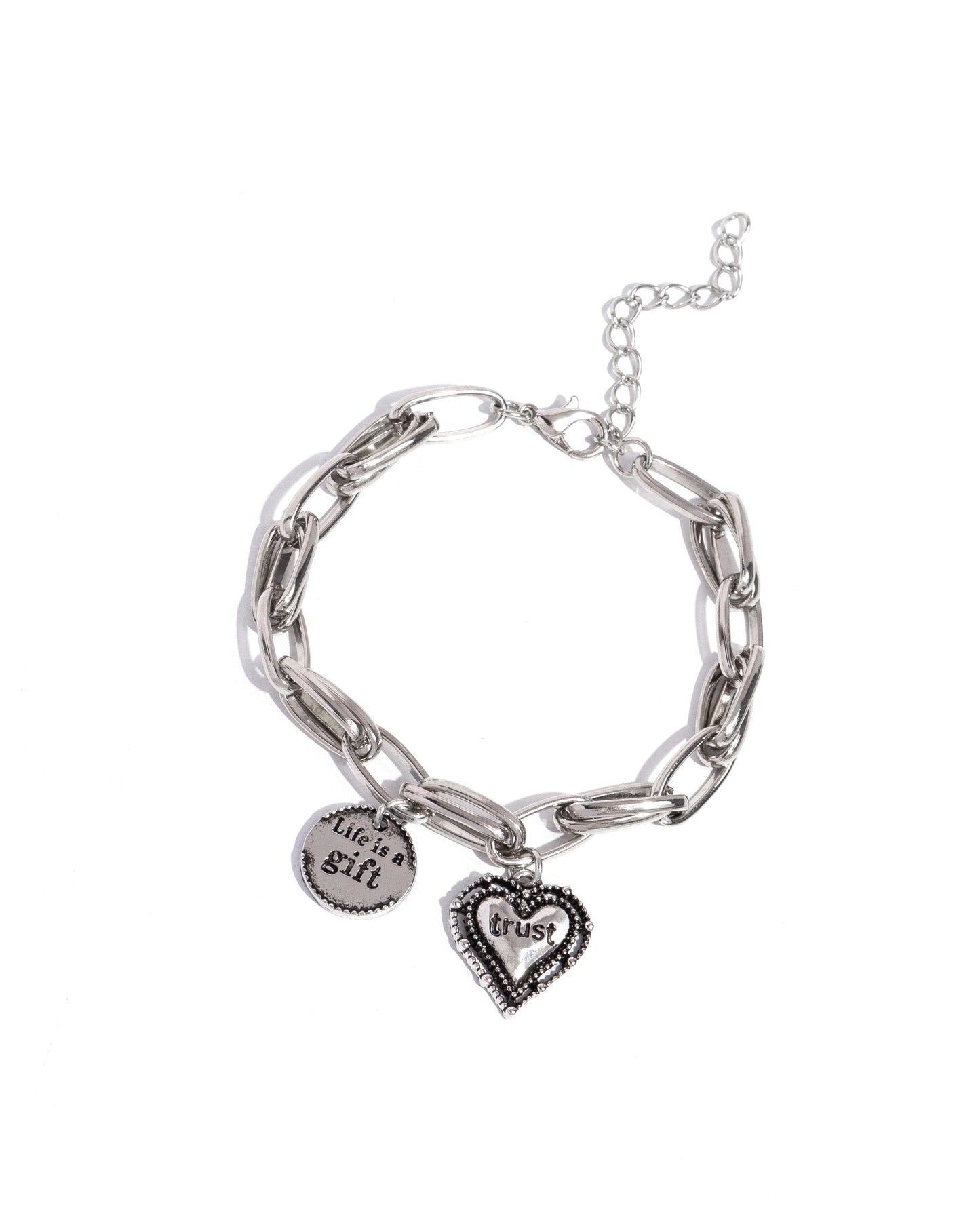 Paparazzi Accessories-Life Is A Gift Silver Paperclip Charm  Bracelet