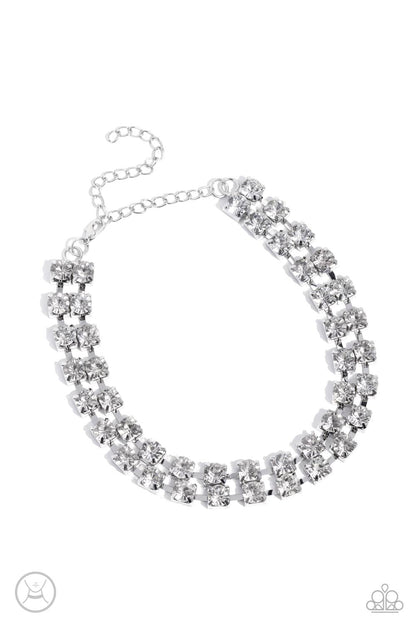 Paparazzi Accessories-Glistening Gallery White Rhinestone Necklace Set