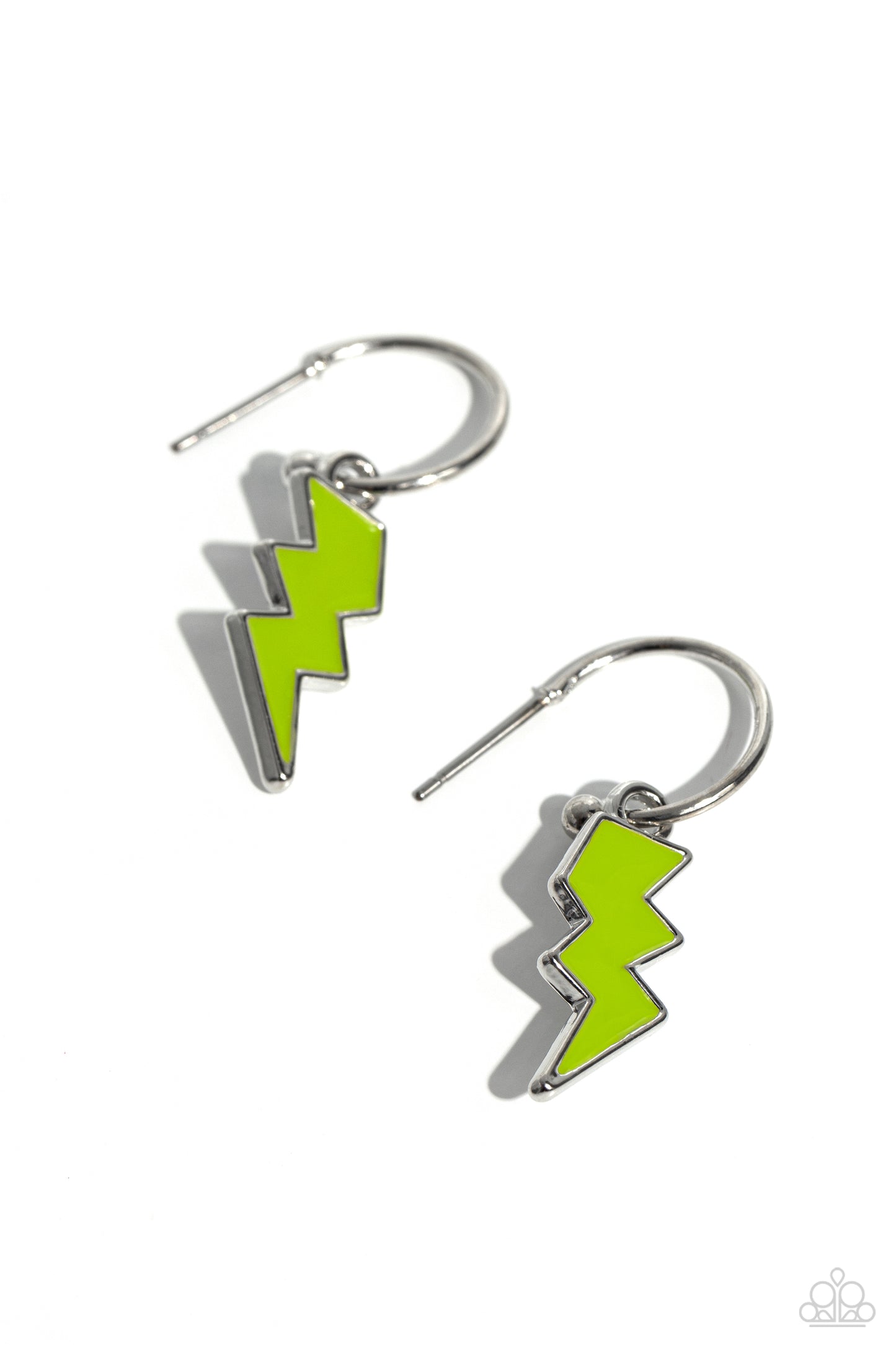 Paparazzi Accessories-Lightning Limit Green Skinny Silver Hoop Earrings