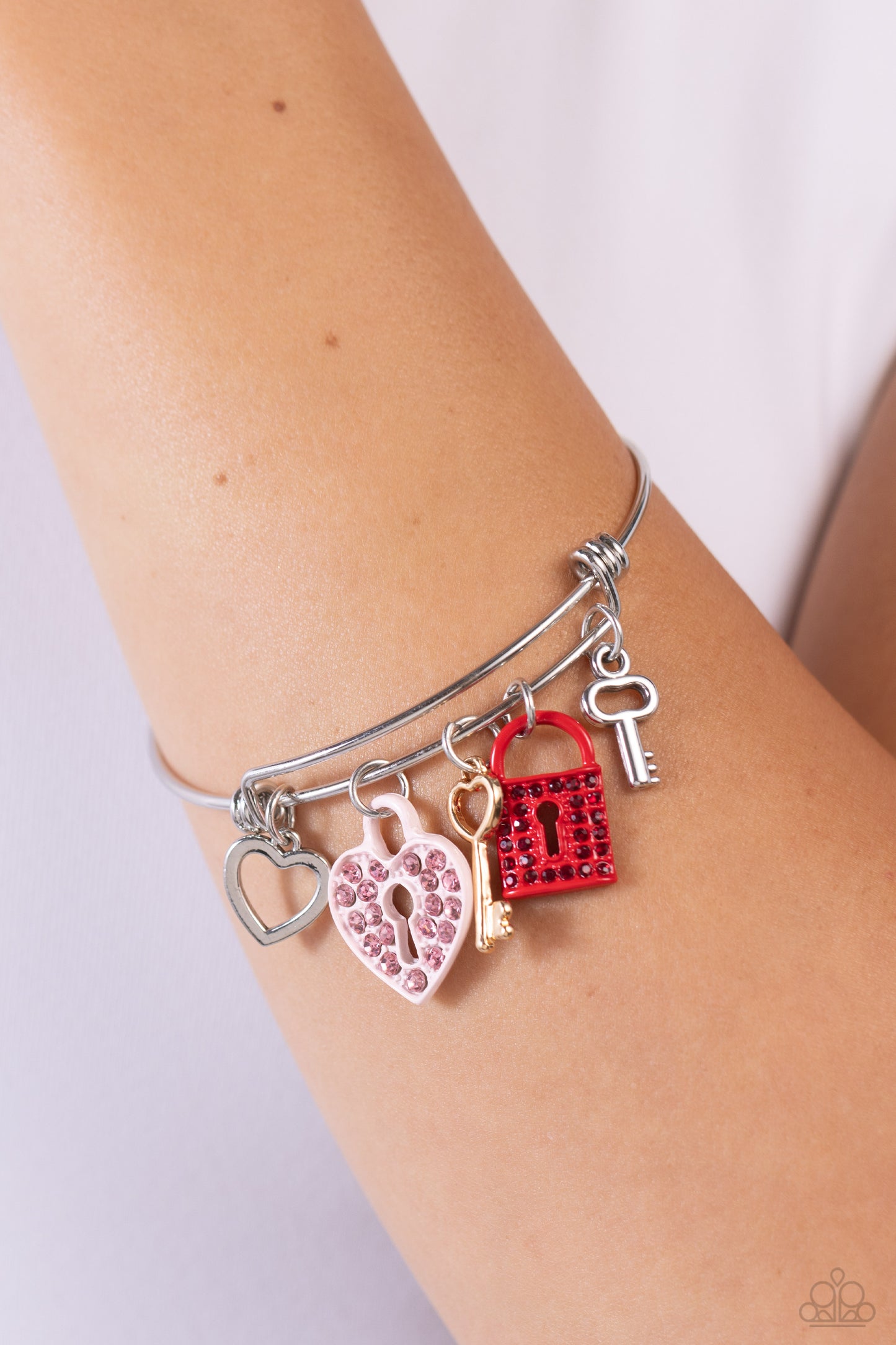 Paparazzi Accessories-Locked Legacy Multi Rhinestone Charm Bracelet