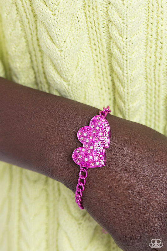 Paparazzi Accessories-Lovestruck Lineup Pink 2 Heart Bracelet