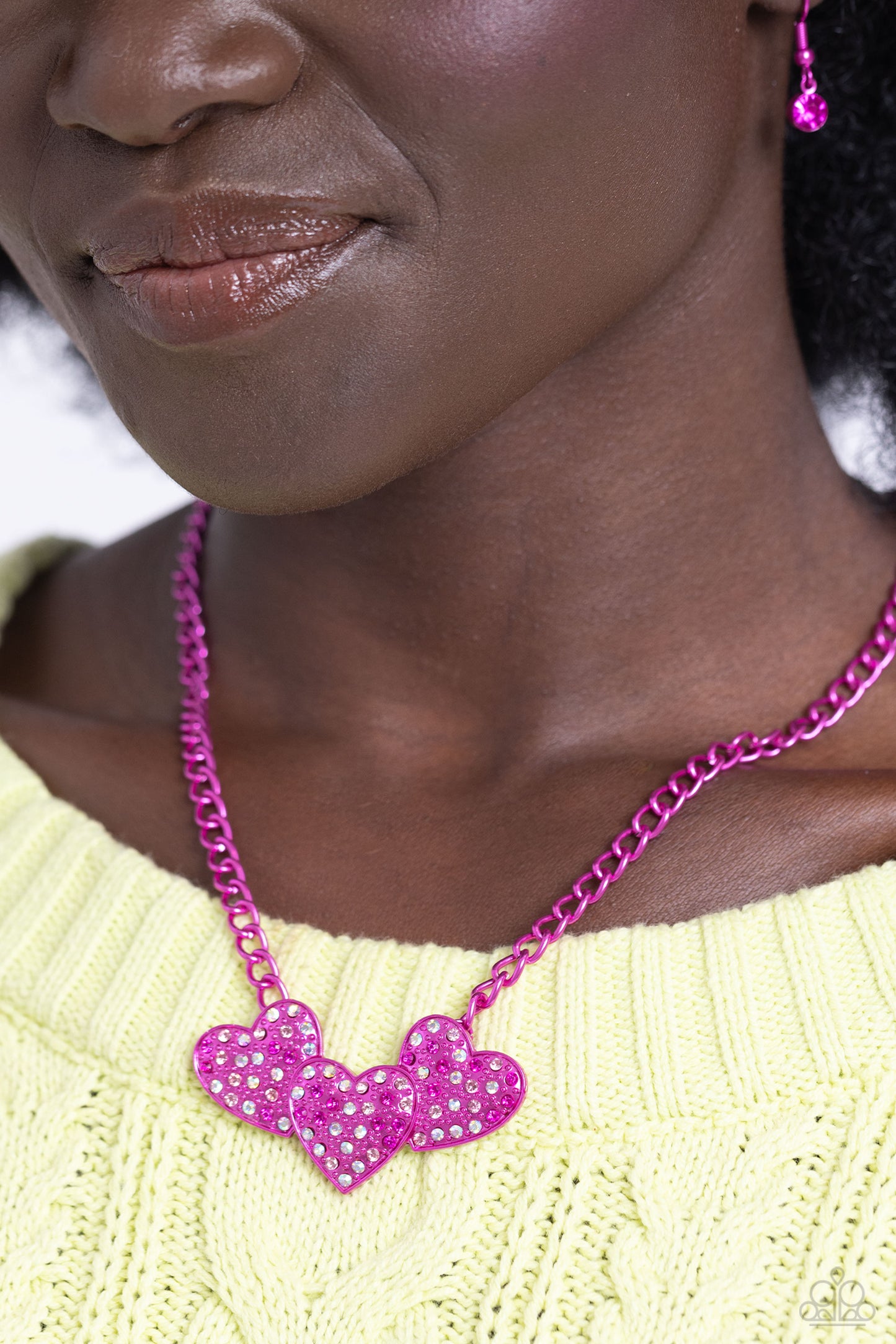 Paparazzi Accessories-Low-Key Lovestruck Pink 3 Heart Necklace Set