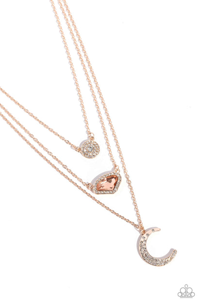Paparazzi Accessories-Lunar Lineup Rose Gold 3 Pendants Necklace Set