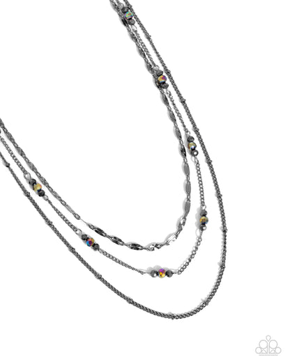 Paparazzi Accessories-Luxe Layers Black Dainty Oil Spill Necklace Set