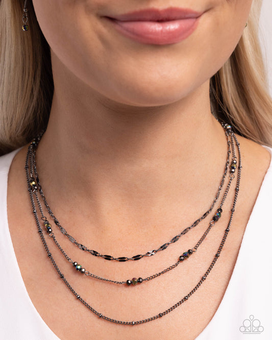 Paparazzi Accessories-Luxe Layers Black Dainty Oil Spill Necklace Set