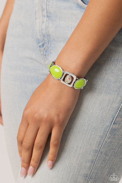 Paparazzi Accessories-Majestic Mashup Green Acrylic Iridescent Bracelet