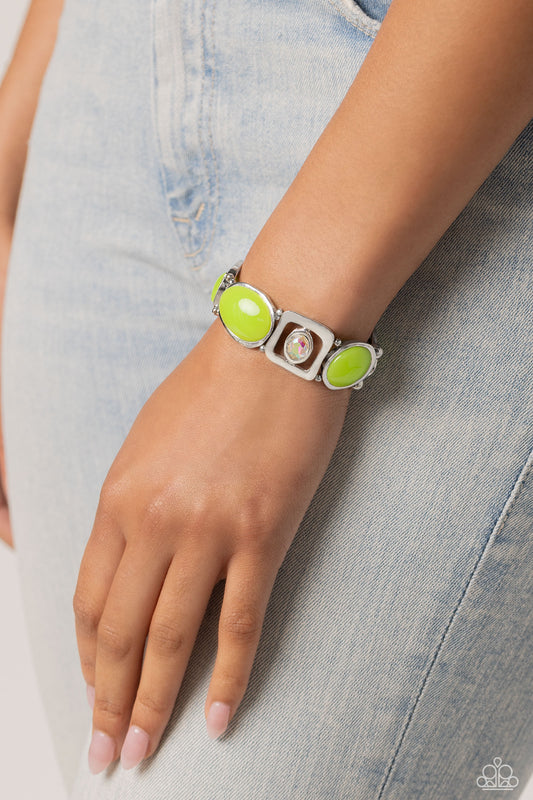 Paparazzi Accessories-Majestic Mashup Green Acrylic Iridescent Bracelet